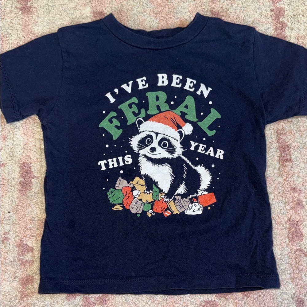 Baby Dooopy Navy 'I've Been Feral This Year' Raccoon Graphic Tee 3T